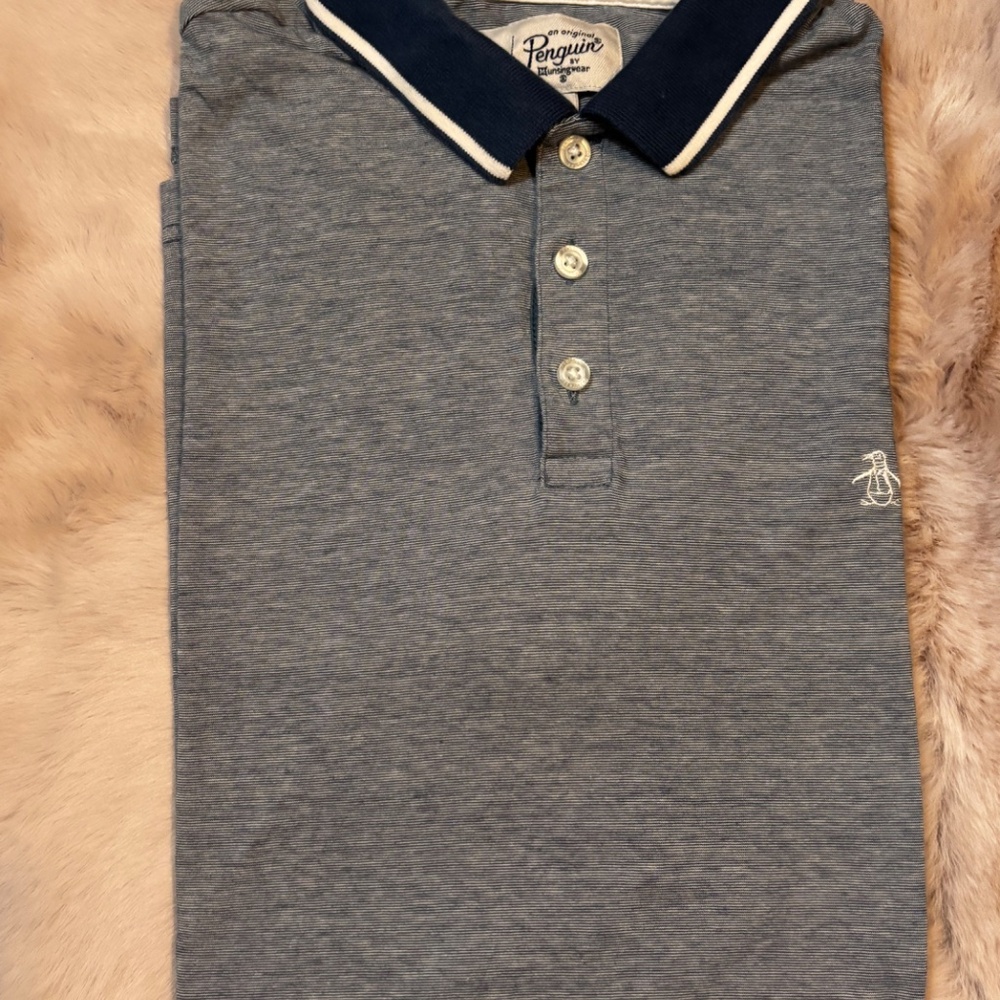 Penguin Men’s Polo Shirt Navy Medium Short Sleeves - Picture 5 of 6